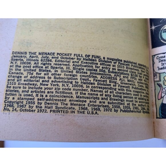 Dennis The Menace "Pocket Full Of Fun!" X-Mas Extra No. 14 Comic Book By Fawcett - Picture 3 of 10